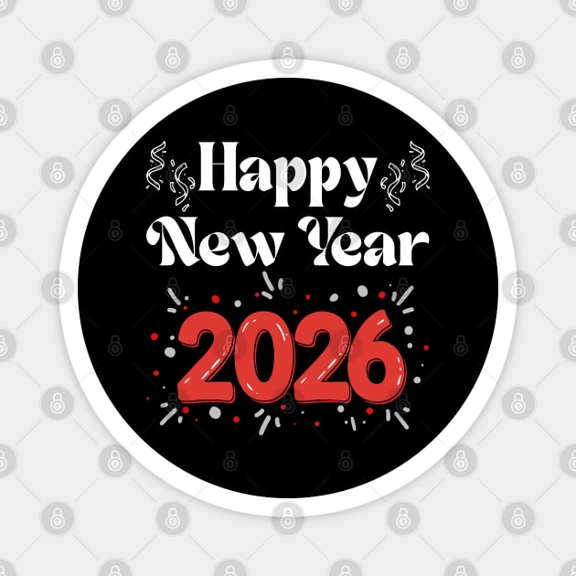 Happy New Year 2026 Celebration with Confetti and Balloons Magnet by Creatifly Graphic Tees